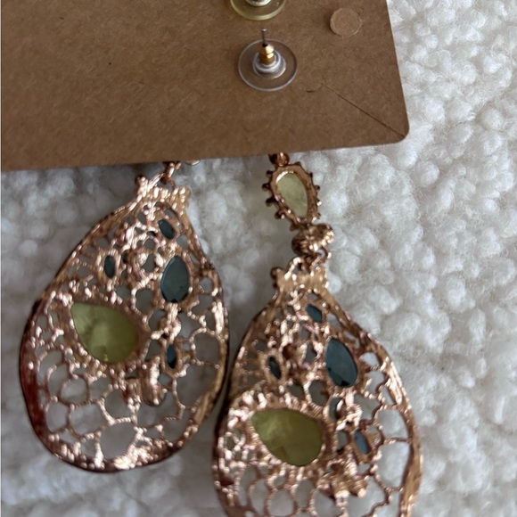 Elegant Teal and Gold Drop Earrings - Picture 2 of 3